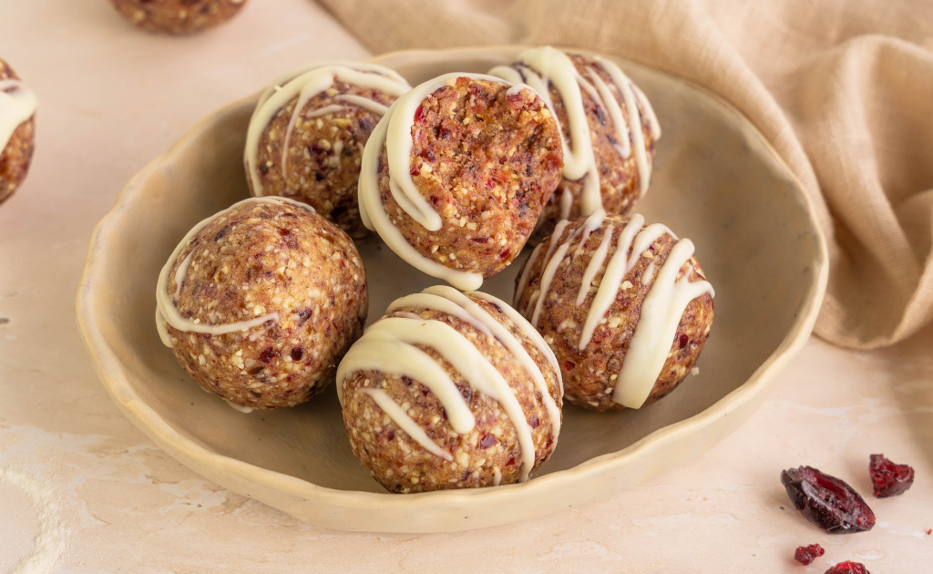 Blood Sugar Balancing Macadamia + Cranberry Protein Balls